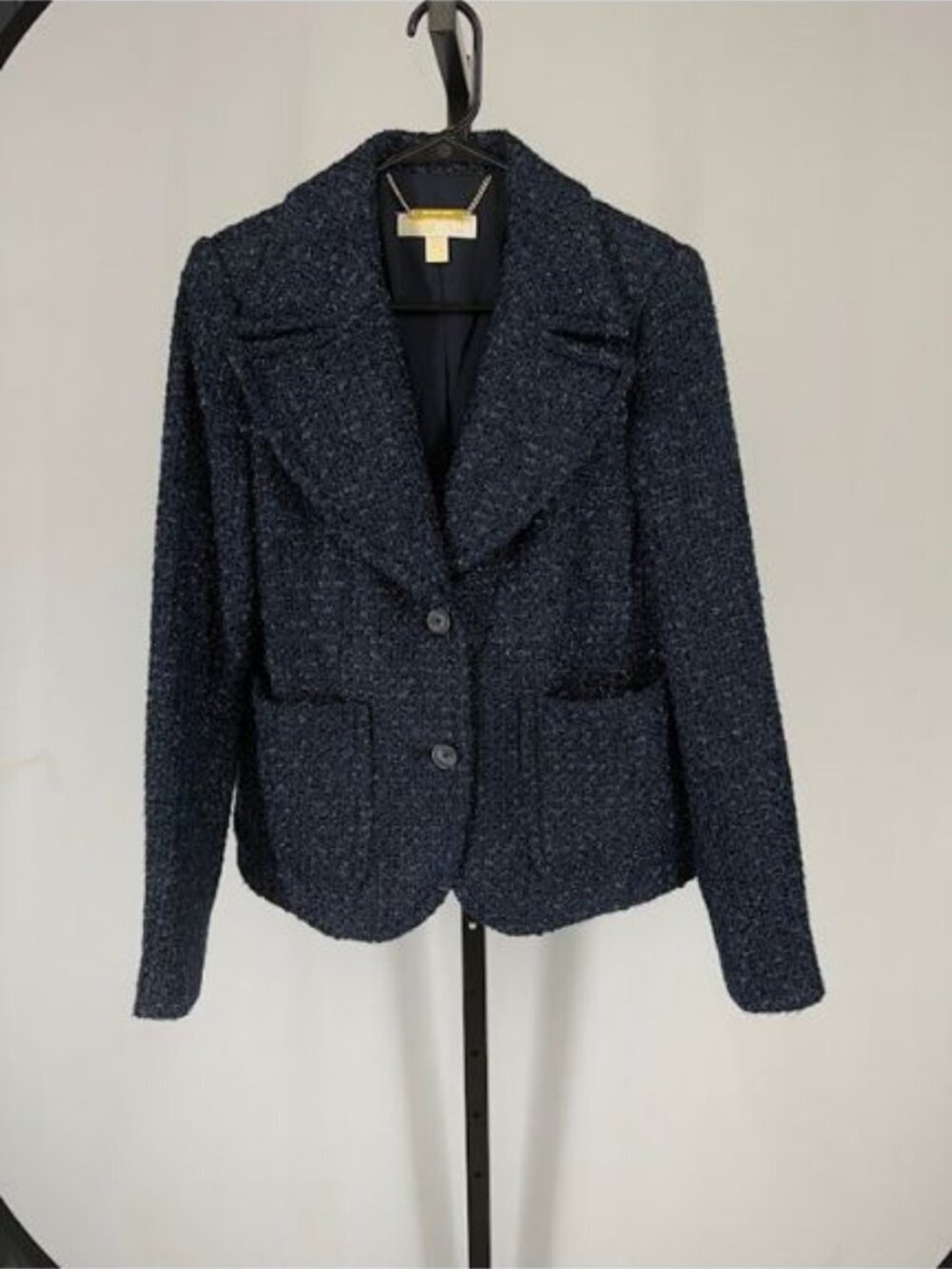 Michael Kors Blue Metallic Tweed Button Front Blazer - Picture 2 of 6